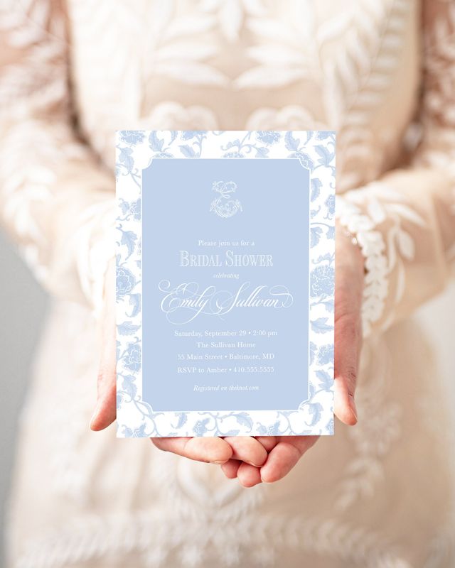 Chinoiserie Bridal Shower Invitations - Monogram Invite - Bridal Brunch - Chinoiserie Chic - Bridesmaids Lunch - Bridal Luncheon invitation (10 printed invitations | Plain White Envelopes)