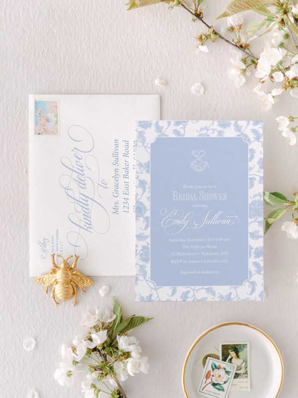 Chinoiserie Bridal Shower Invitations - Monogram Invite - Bridal Brunch - Chinoiserie Chic - Bridesmaids Lunch - Bridal Luncheon invitation (10 printed invitations | Plain White Envelopes)