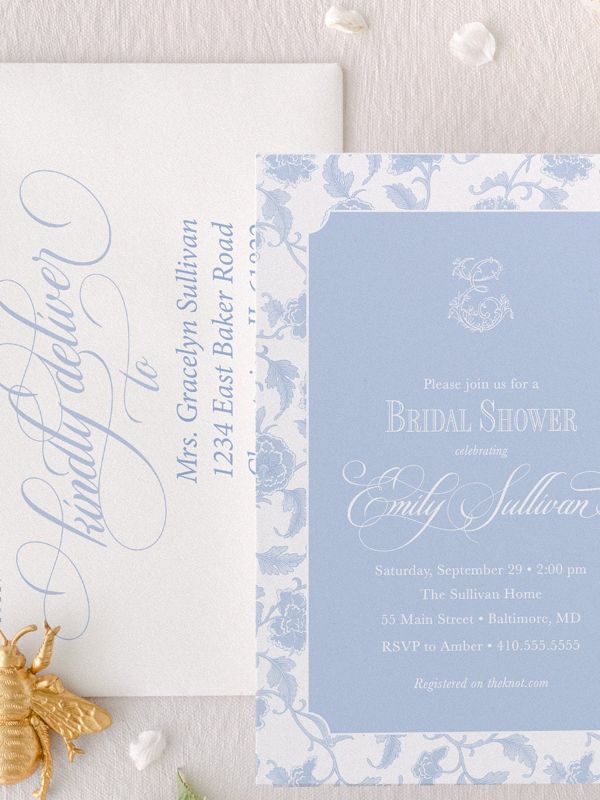 Chinoiserie Bridal Shower Invitations - Monogram Invite - Bridal Brunch - Chinoiserie Chic - Bridesmaids Lunch - Bridal Luncheon invitation (10 printed invitations | Plain White Envelopes)