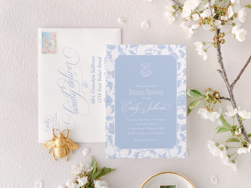 Chinoiserie Bridal Shower Invitations - Monogram Invite - Bridal Brunch - Chinoiserie Chic - Bridesmaids Lunch - Bridal Luncheon invitation (10 printed invitations | Plain White Envelopes)