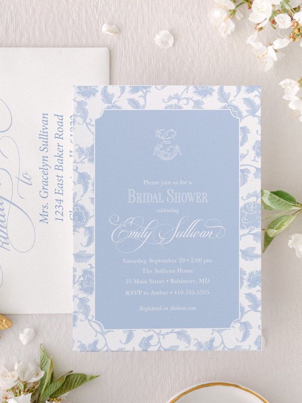 Chinoiserie Bridal Shower Invitations - Monogram Invite - Bridal Brunch - Chinoiserie Chic - Bridesmaids Lunch - Bridal Luncheon invitation (10 printed invitations | Plain White Envelopes)