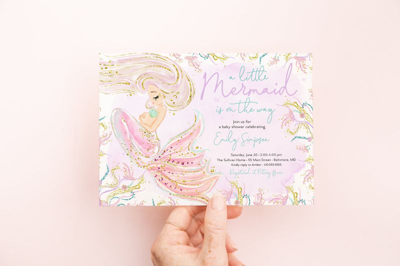 Mermaid Baby Shower Invitation Girl - Under the Sea Baby Shower Invitation - Pastel Mermaid Theme Baby Sprinkle Invite - Printable