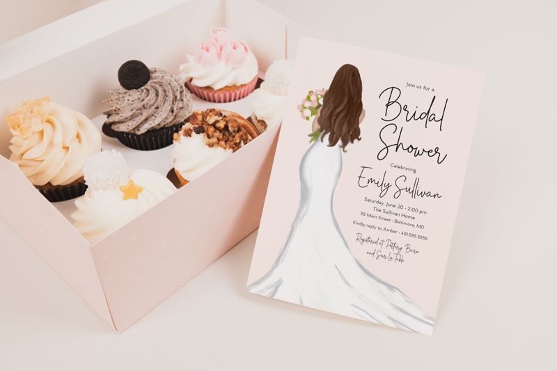 Bridal Shower Invitations - Brunette Bride Invite - Bridal Luncheon - Bridal Tea - Bridesmaids Brunch - Printable - Bride in Gown