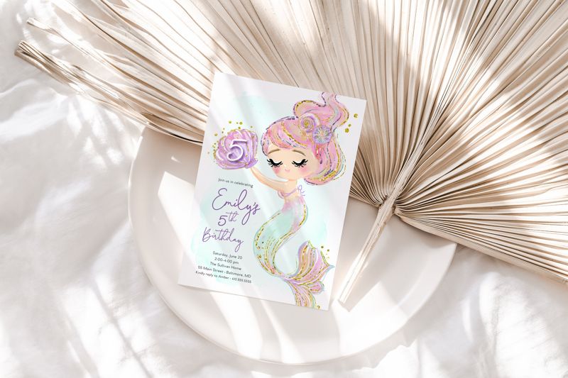Mermaid Birthday Party Invitation - Under the Sea Birthday Party Invitation - Pastel Mermaid Theme Birthday Invite - Mermaid Printable