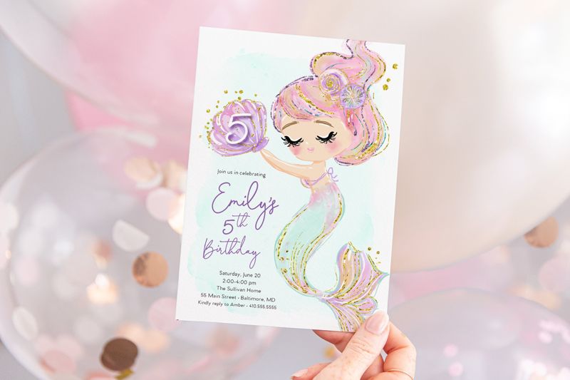 Mermaid Birthday Party Invitation - Under the Sea Birthday Party Invitation - Pastel Mermaid Theme Birthday Invite - Mermaid Printable