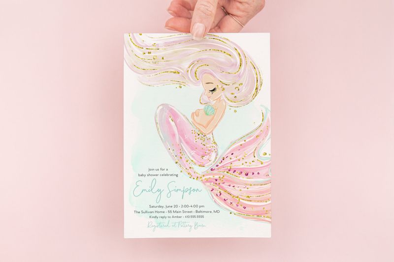 Mermaid Baby Shower Invitation Girl - Under the Sea Baby Shower Invitation - Pastel Mermaid Theme Baby Shower Invite - Mermaid Printed (10 printed invitations | Plain White Envelopes)