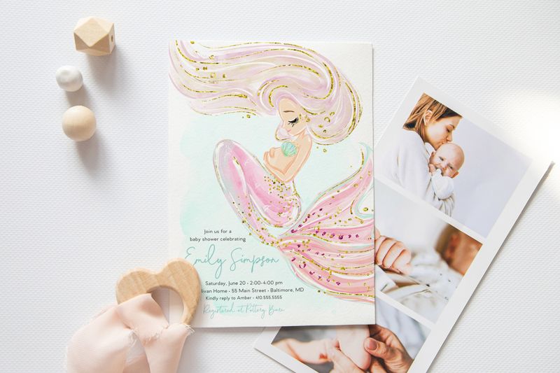 Mermaid Baby Shower Invitation Girl - Under the Sea Baby Shower Invitation - Pastel Mermaid Theme Baby Shower Invite - Mermaid Printed (10 printed invitations | Plain White Envelopes)