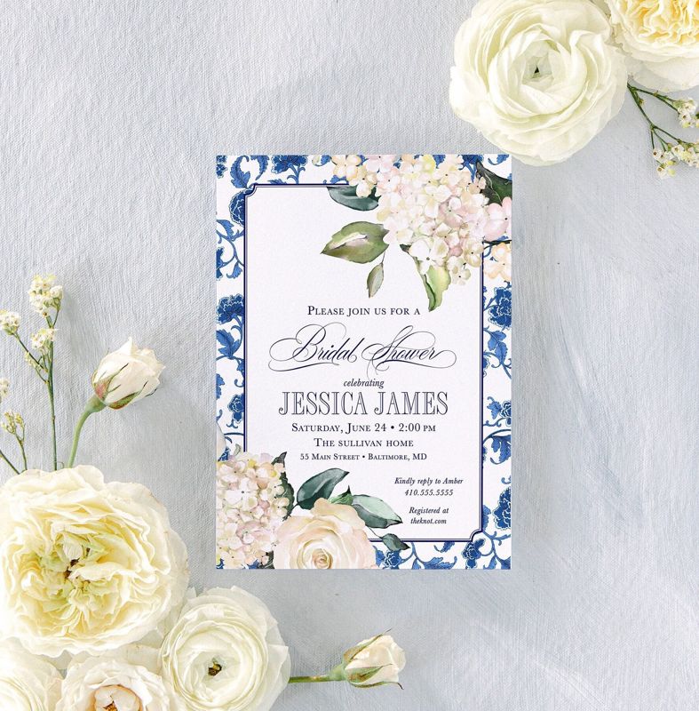Blue and White Chinoiserie Hyndrangea Bridal Shower Invitation Grandmillenial Bridal Luncheon Bridesmaids Brunch Garden Tea Party Printable