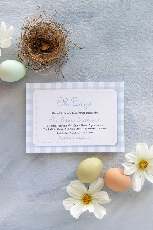 Baby Shower Invitations Boy - Baby Boy Sprinkle Invites - Classic Invitation - Traditional shower invites - Soft Blue Gingham Printed (10 printed invitations | Plain White Envelopes)