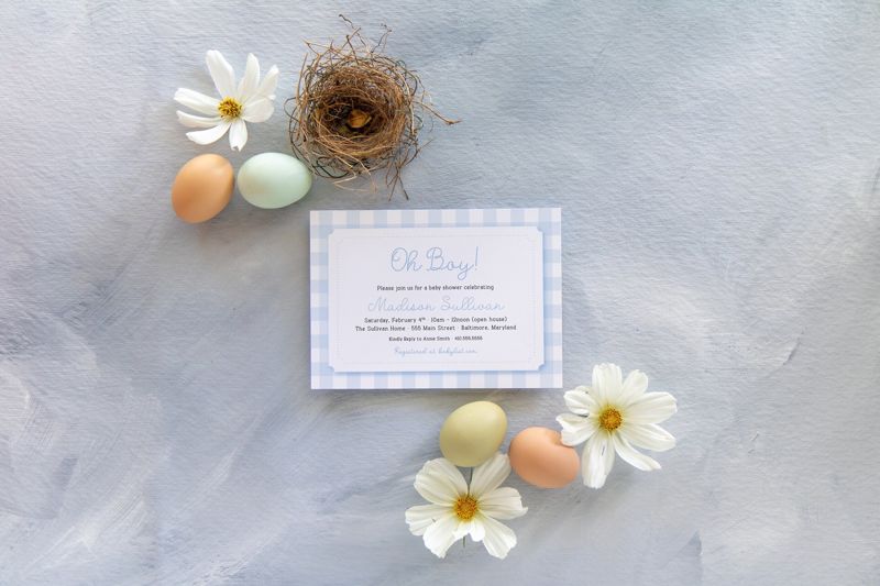 Baby Shower Invitations Boy - Baby Boy Sprinkle Invites - Classic Invitation - Traditional shower invites - Soft Blue Gingham Printed (10 printed invitations | Plain White Envelopes)