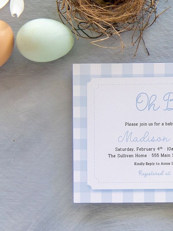 Baby Shower Invitations Boy - Baby Boy Sprinkle Invites - Classic Invitation - Traditional shower invites - Soft Blue Gingham Printed (10 printed invitations | Plain White Envelopes)