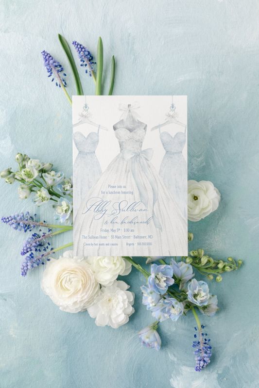 Bridesmaids Luncheon Invitations - Bridal Brunch Invitation - Bridal Tea - Classic Invitations - Traditional - Whimsical Bridal Shower Blue