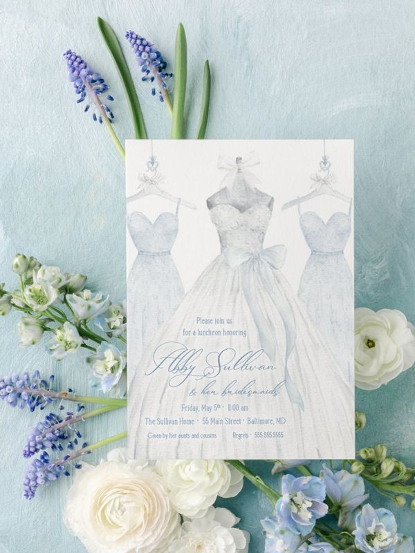 Bridesmaids Luncheon Invitations - Bridal Brunch Invitation - Bridal Tea - Classic Invitations - Traditional - Whimsical Bridal Shower Blue