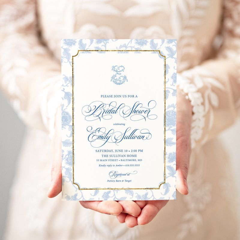 Chinoiserie Monogram Bridal Shower Invitations - Bridesmaids Luncheon - Monogram Invite - Bridal Brunch - Bridal Tea Invites - Bridal Lunch (10 printed invitations, Plain White Envelopes)