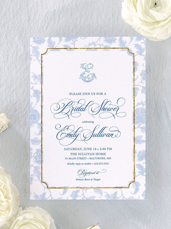 Chinoiserie Monogram Bridal Shower Invitations - Bridesmaids Luncheon - Monogram Invite - Bridal Brunch - Bridal Tea Invites - Bridal Lunch (10 printed invitations, Plain White Envelopes)