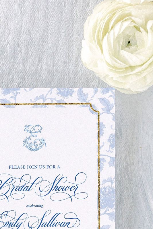 Chinoiserie Monogram Bridal Shower Invitations - Bridesmaids Luncheon - Monogram Invite - Bridal Brunch - Bridal Tea Invites - Bridal Lunch (10 printed invitations, Plain White Envelopes)
