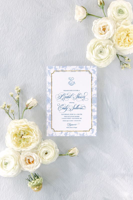 Chinoiserie Monogram Bridal Shower Invitations - Bridesmaids Luncheon - Monogram Invite - Bridal Brunch - Bridal Tea Invites - Bridal Lunch (10 printed invitations, Plain White Envelopes)