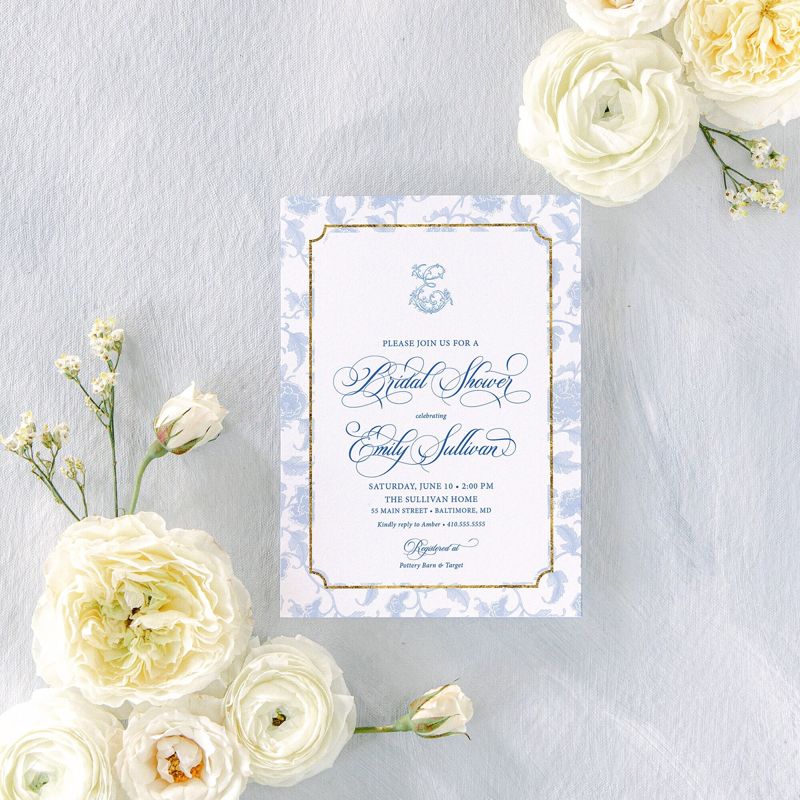 Chinoiserie Monogram Bridal Shower Invitations - Bridesmaids Luncheon - Monogram Invite - Bridal Brunch - Bridal Tea Invites - Bridal Lunch (10 printed invitations, Plain White Envelopes)