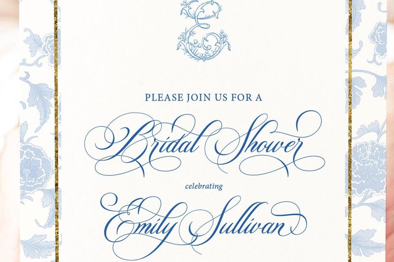 Chinoiserie Monogram Bridal Shower Invitations - Bridesmaids Luncheon - Monogram Invite - Bridal Brunch - Bridal Tea Invites - Bridal Lunch (10 printed invitations, Plain White Envelopes)