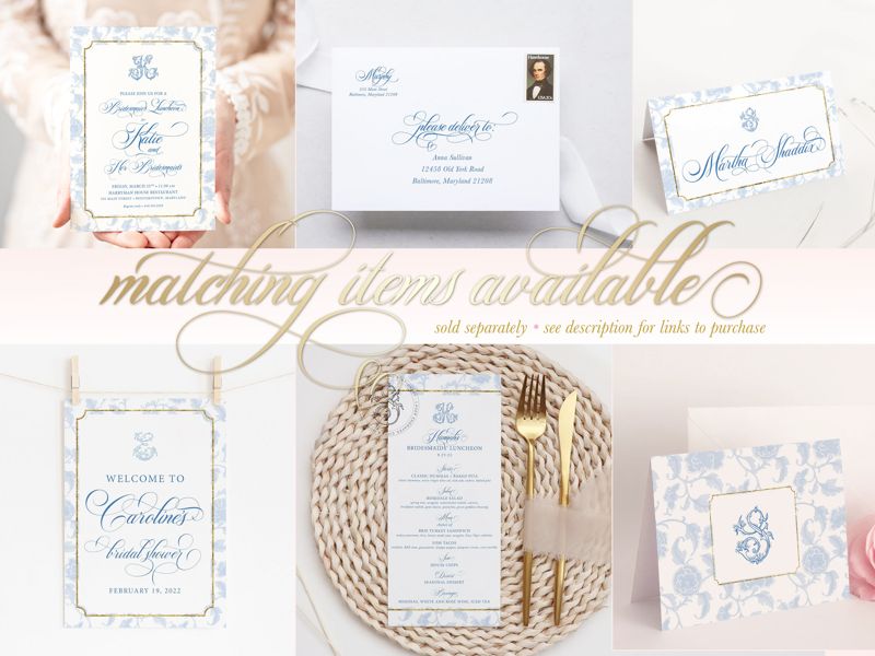 Chinoiserie Monogram Bridal Shower Invitations - Bridesmaids Luncheon - Monogram Invite - Bridal Brunch - Bridal Tea Invites - Bridal Lunch (10 printed invitations, Plain White Envelopes)