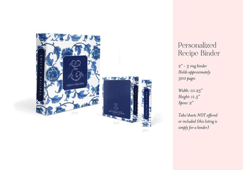 Chinoiserie Recipe Book Binder - Recipes for Bride to Be - Bridal Shower Gift Cookbook - Custom 3 Ring Binder - Engagement Gift for Bride