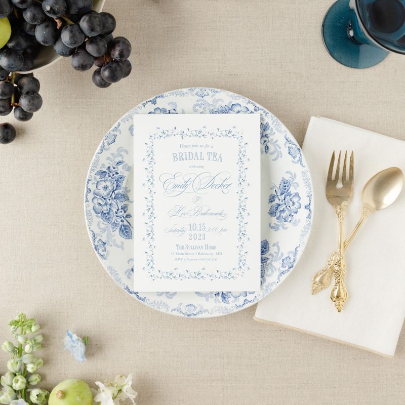 Classic Bridal Tea Invitation, Baby Girl Shower, Baby Sprinkle Invites, Classic Baby Tea, Blue and White Traditional Bridesmaids Luncheon (10 printed invitations, Plain White Envelopes)