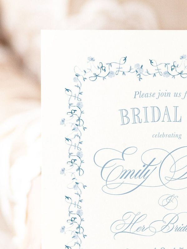 Classic Bridal Tea Invitation, Baby Girl Shower, Baby Sprinkle Invites, Classic Baby Tea, Blue and White Traditional Bridesmaids Luncheon (10 printed invitations, Plain White Envelopes)