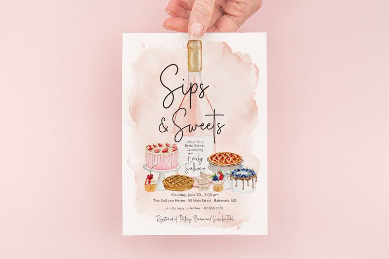 Sips and Sweets Bridal Shower Invitation - Champagne Brunch with the Bride - Brunch Invites - Bridal Luncheon - Bridesmaids Lunch (10 printed invitations, Plain White Envelopes)