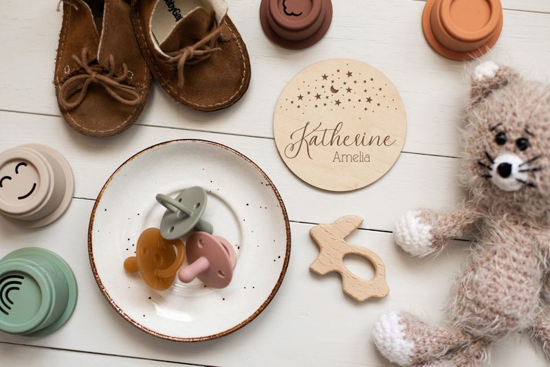 Moon and Stars Baby Announcement Sign, Celestial Birth Announcement Sign, Baby Name Sign for Hospital, Newborn Name Wood Sign Gender Neutral (4")