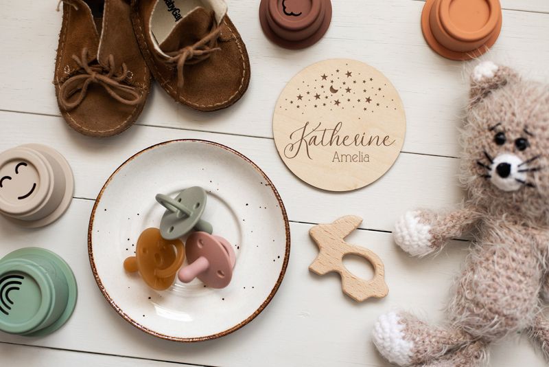 Moon and Stars Baby Announcement Sign, Celestial Birth Announcement Sign, Baby Name Sign for Hospital, Newborn Name Wood Sign Gender Neutral (4")
