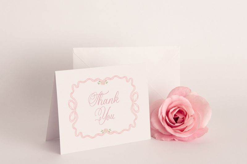 Pink Bow Thank You Notes - Printed Note Cards - Girl Baby Shower Thank You - Heirloom Bow - Watercolor Bow (20 printed notes)