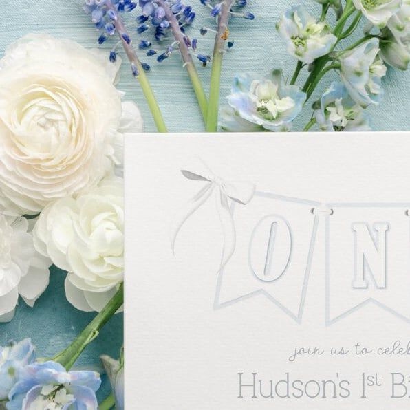 Printed Boy First Birthday Invitations - Birthday Party Invites - Classic Blue Invitation - Garden Party (10 printed invitations | Plain White Envelopes)