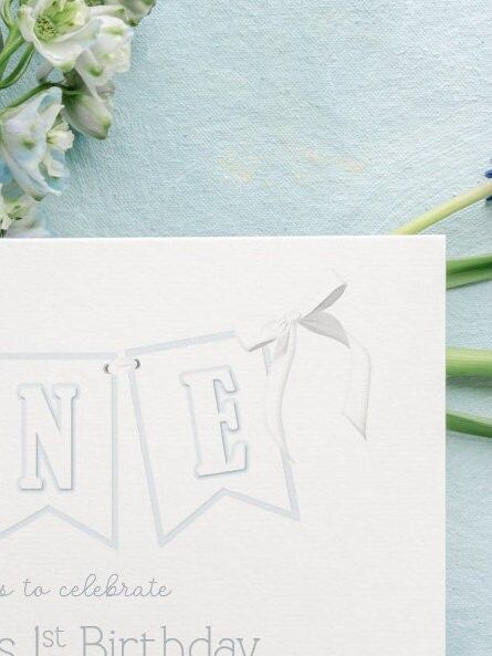 Printed Boy First Birthday Invitations - Birthday Party Invites - Classic Blue Invitation - Garden Party (10 printed invitations | Plain White Envelopes)