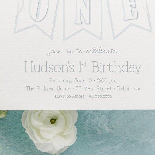 Printed Boy First Birthday Invitations - Birthday Party Invites - Classic Blue Invitation - Garden Party (10 printed invitations | Plain White Envelopes)