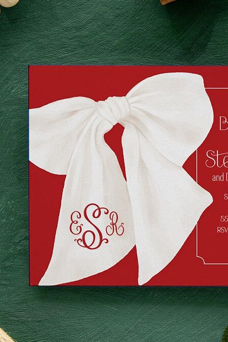 Christmas Baby Shower Invitations - Winter Baby Sprinkle -  Sip and See Red Bow Invites- Baby Girl - Gender Neutral - Santa Baby Boy