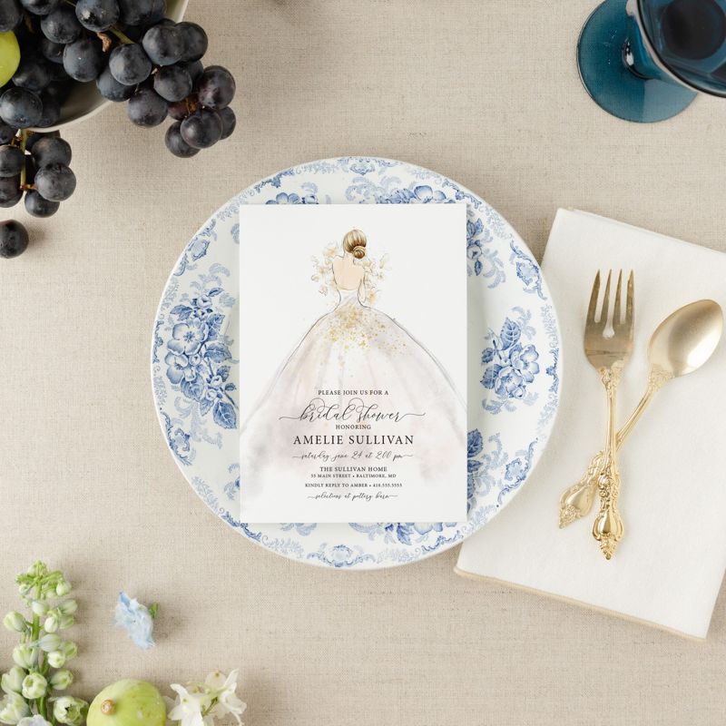 Wedding Dress Bridal Shower Invitation Printed, bridesmaid luncheon, bridal lunch invite, bridal tea, bridesmaid brunch, wedding shower (10 printed invitations | Plain White Envelopes)