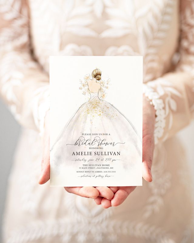 Wedding Dress Bridal Shower Invitation Printed, bridesmaid luncheon, bridal lunch invite, bridal tea, bridesmaid brunch, wedding shower (10 printed invitations | Plain White Envelopes)
