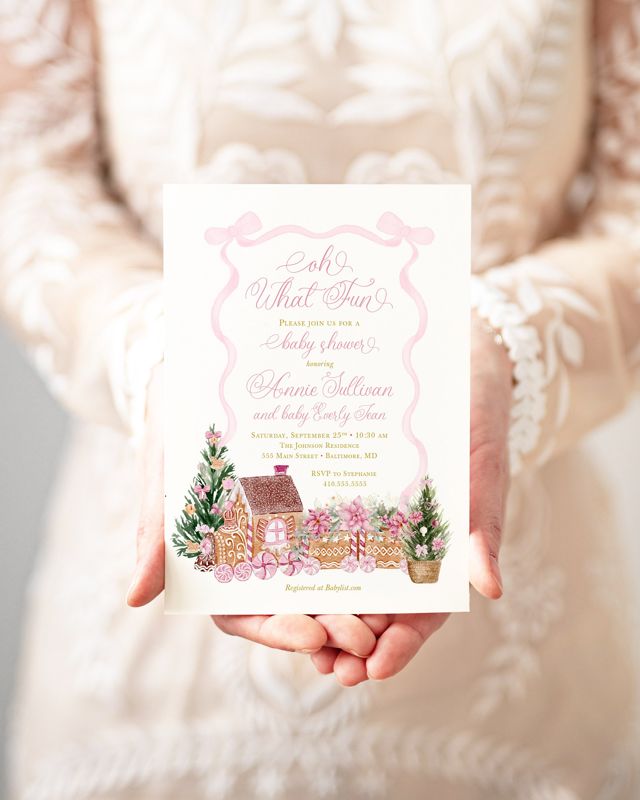 Pink Christmas First Birthday Invitations, Christmas Birthday, Girl Birthday Party Invites, Winter Birthday Party, Gingerbread Invitations