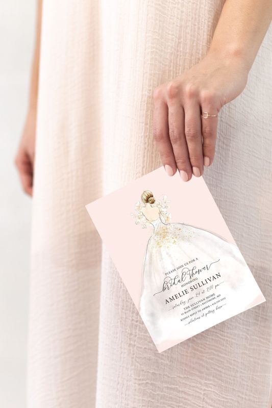 Wedding Dress Bridal Shower Invitations, bridesmaid brunch, bridesmaid luncheon, bridal luncheon invitation, bridal tea invite, Blonde Bride