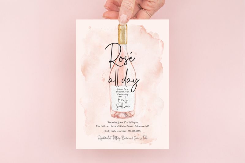 Rosé All Day Bridal Shower Invitation - Brunch with the Bride Printed (10 printed invitations | Plain White Envelopes)