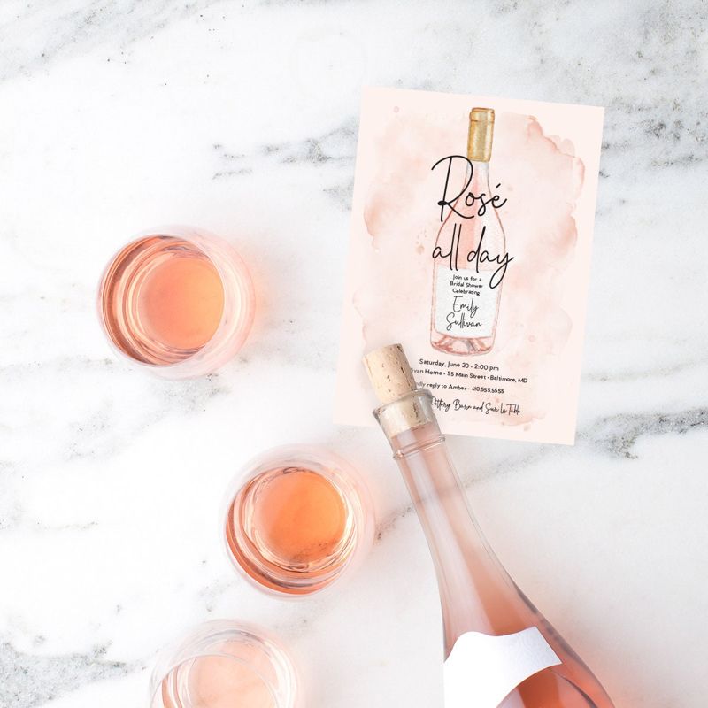 Rosé All Day Bridal Shower Invitation - Brunch with the Bride Printed (10 printed invitations | Plain White Envelopes)