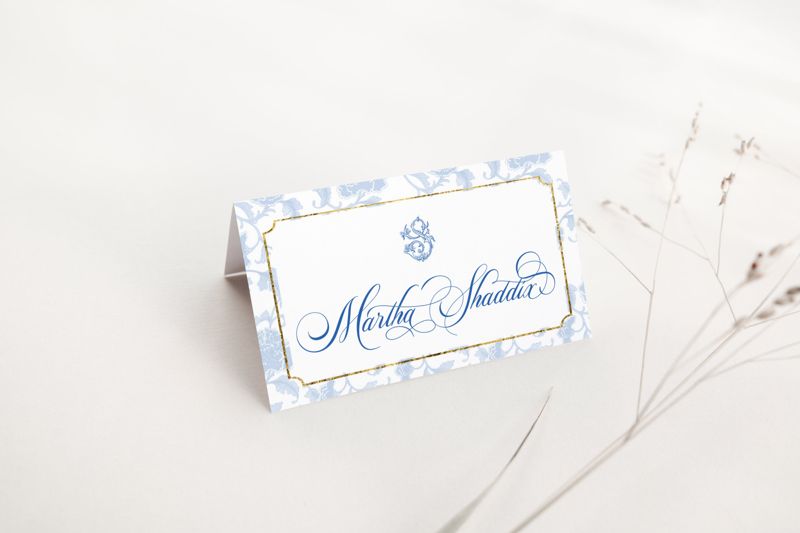 Printed Escort Cards for Bridal Shower - Chinoiserie Toile Place Cards - Chinoiserie Bridal Luncheon - Initial Escort Cards - Personalized (10 escort cards)