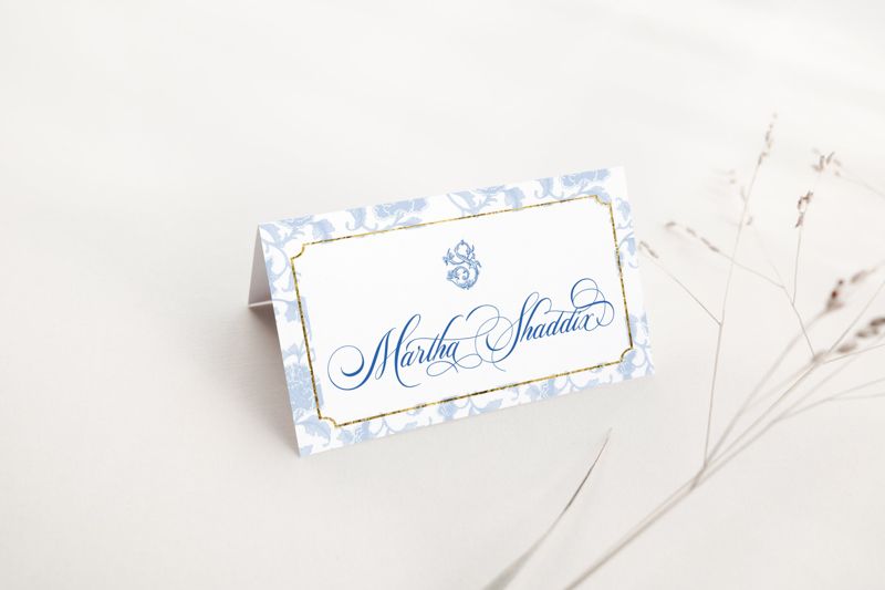 Printed Escort Cards for Bridal Shower - Chinoiserie Toile Place Cards - Chinoiserie Bridal Luncheon - Initial Escort Cards - Personalized (10 escort cards)