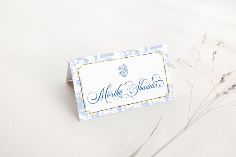 Printed Escort Cards for Bridal Shower - Chinoiserie Toile Place Cards - Chinoiserie Bridal Luncheon - Initial Escort Cards - Personalized (10 escort cards)