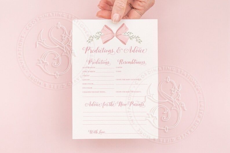 Predictions and Advice Baby Girl Shower Game - PRINTABLE Pink Bow Baby Girl Sprinkle