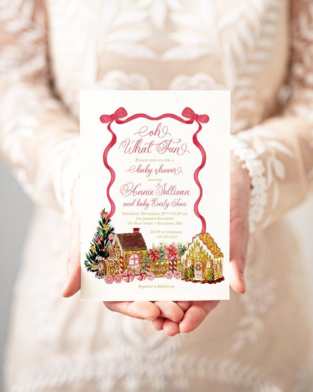 Christmas Baby Shower Invitations - Winter Baby Sprinkle - Gingerbread Invitations - Sip and See - Baby Girl - Cooking Decorating Party Red