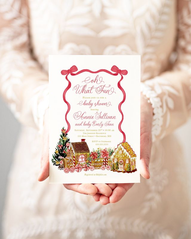 Christmas Baby Shower Invitations - Winter Baby Sprinkle - Gingerbread Invitations - Sip and See - Baby Girl - Cooking Decorating Party Red