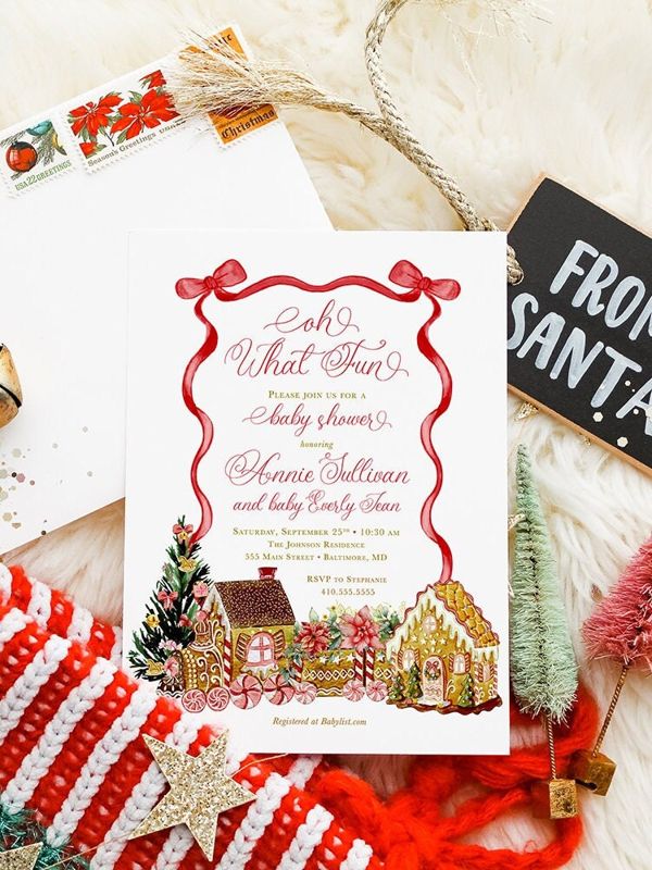Christmas Baby Shower Invitations - Winter Baby Sprinkle - Gingerbread Invitations - Sip and See - Baby Girl - Cooking Decorating Party Red
