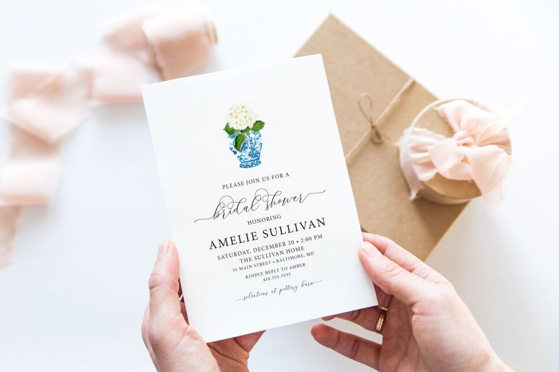 Bridal Shower Invitation - Ginger Jar Hydrangea - Chinoiserie Invitations - Blue and White - Bridesmaids Luncheon - Bridal Brunch Printable