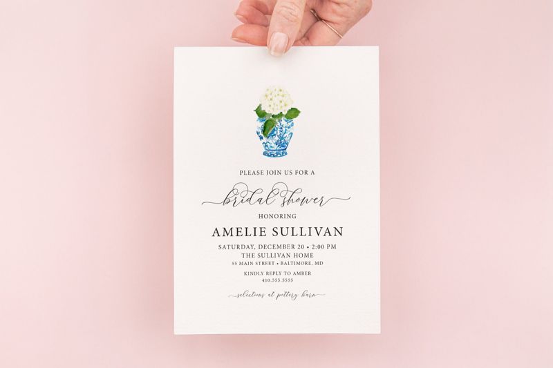 Bridal Shower Invitation - Ginger Jar Hydrangea - Chinoiserie Invitations - Blue and White - Bridesmaids Luncheon - Bridal Brunch Printable
